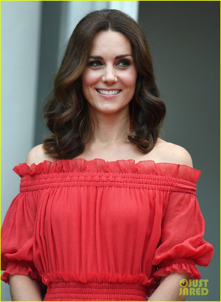 Red Princess Kate Middleton Chiffon Off the Shoulder Dress Half Sleeves Prom Celebrity Dress The Queen's Berlin Birthday