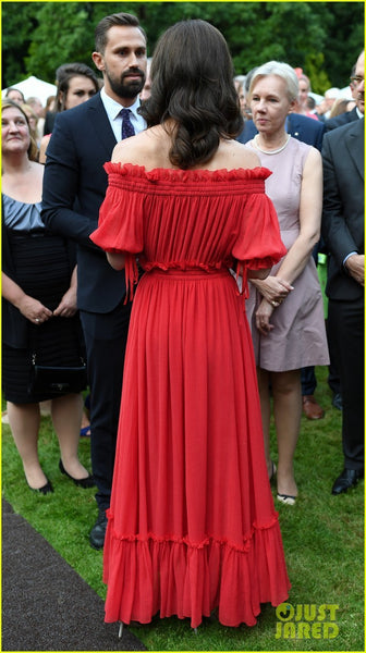 Red Princess Kate Middleton Chiffon Off the Shoulder Dress Half Sleeves Prom Celebrity Dress The Queen's Berlin Birthday