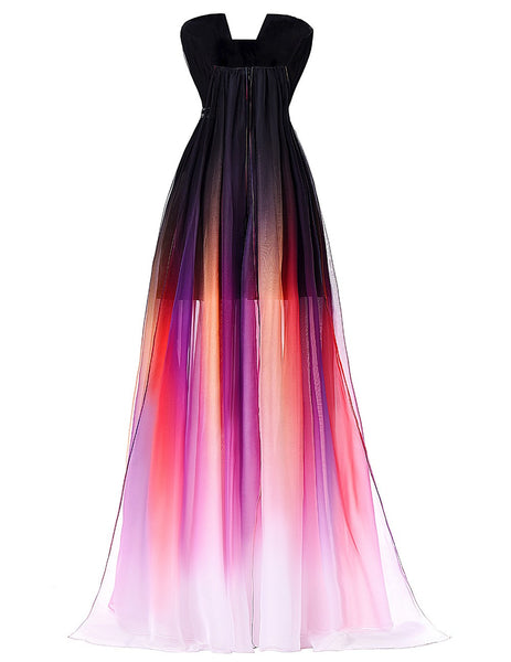 Gradient Ombre Long Prom Dresses,Strapless Prom Dress,Evening Dress