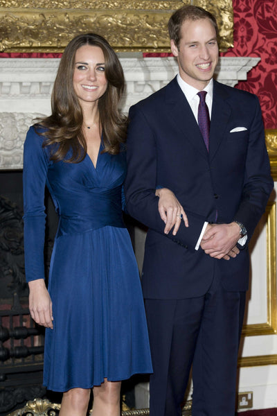 Blue Princess Kate Middleton Chiffon V Neck Dress Long Sleeves Prom Celebrity Formal Dress Engagement