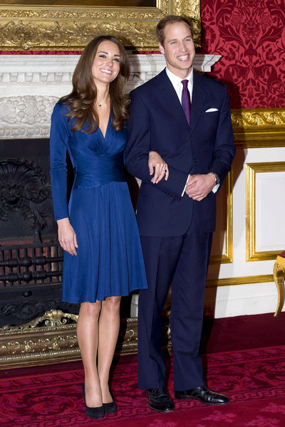 Blue Princess Kate Middleton Chiffon V Neck Dress Long Sleeves Prom Celebrity Formal Dress Engagement