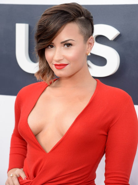 Red Demi Lovato Long Sleeve V Neck Dress Thigh-high Slit Prom Red Carpet Formal Dress MTV Video Music Awards