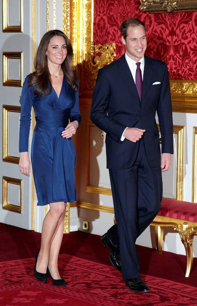 Blue Princess Kate Middleton Chiffon V Neck Dress Long Sleeves Prom Celebrity Formal Dress Engagement