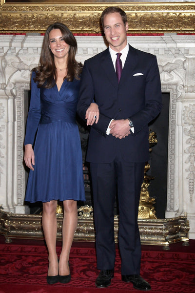 Blue Princess Kate Middleton Chiffon V Neck Dress Long Sleeves Prom Celebrity Formal Dress Engagement