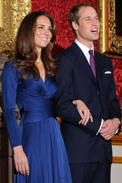 Blue Princess Kate Middleton Chiffon V Neck Dress Long Sleeves Prom Celebrity Formal Dress Engagement