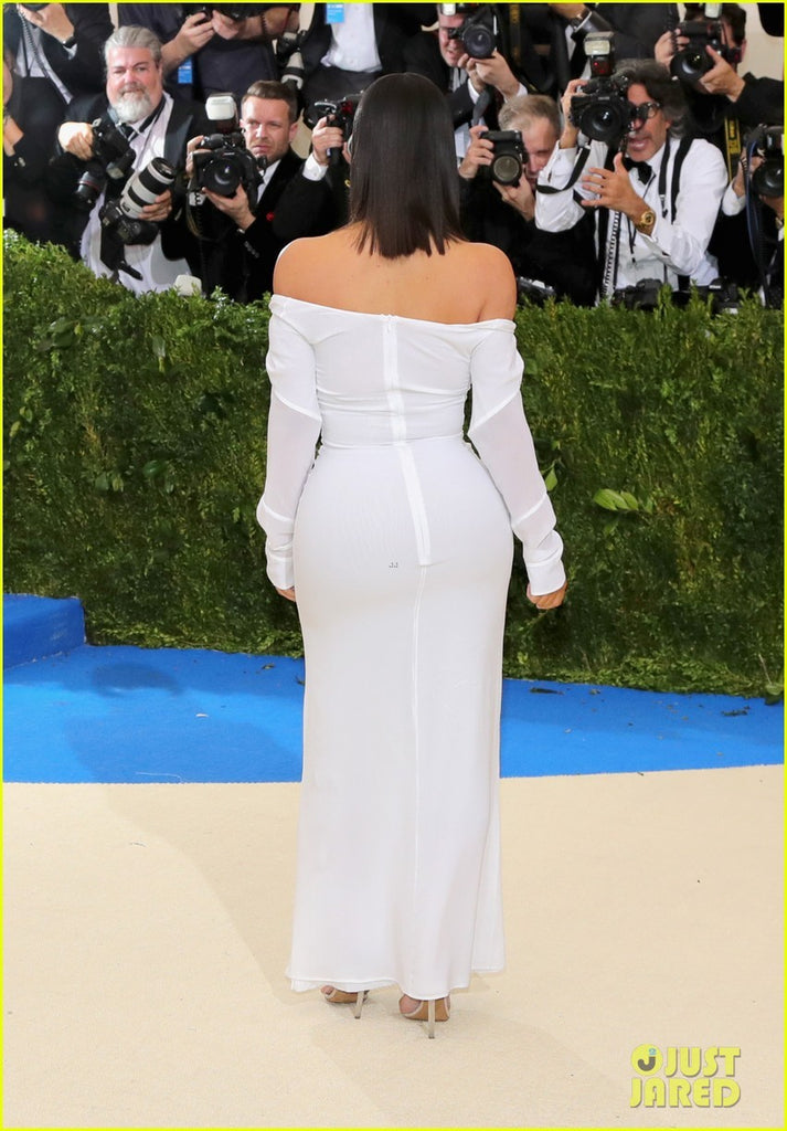 White Kim Kardashian (Kim K) Long Sleeves Dress Chiffon Prom Red Carpe –  Hoprom