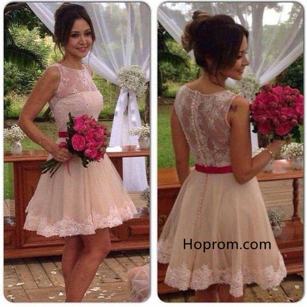 Sleeveless Pink Lace Halter Neck Short Homecoming Dress