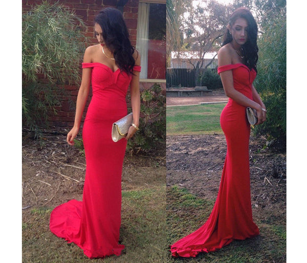 Red Off Shouilder Prom Dresses Simple Evening Dresses