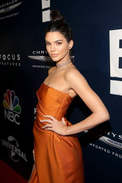 Orange Kendall Jenner Satin Strapless Dress Asymmetrical Prom Red Carpet Celebrity Dress Golden Globes After Parties