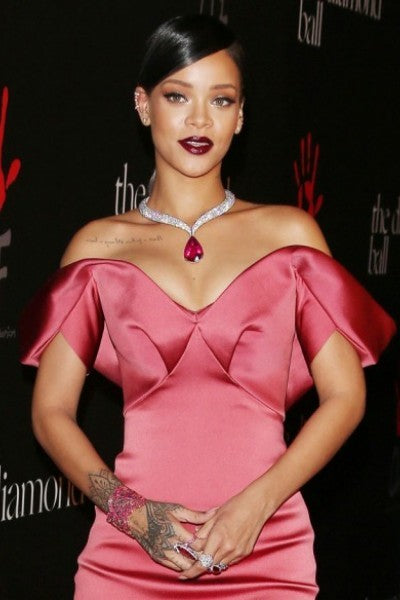 Pink Rihanna Satin Off The Shoulder Fit Dress Flare Prom Celebrity Red Carpet Dress Diamond Ball