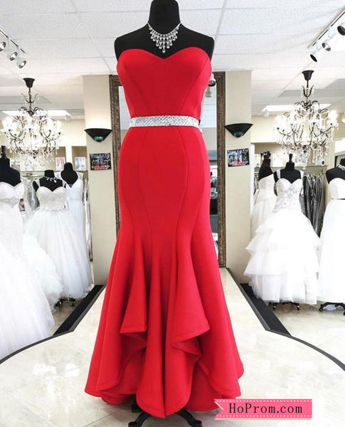 Strapless Sweetheart Red Fitted Mermaid Prom Dress with Beading