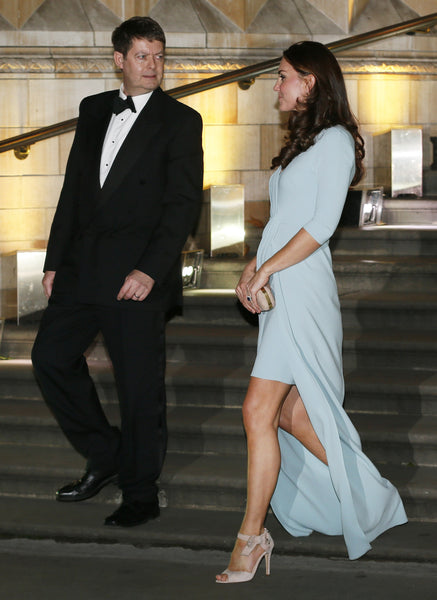 Blue Kate Middleton Half Sleeves High Low Prom Wrap Dress Celebrity Evening Dress Wildlife Photographer of the Year Awards