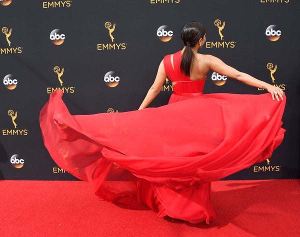 Red Priyanka Chopra One Shoulder Pleated Gown Dress Cut Out Prom Red Carpet Formal Dress 68th Annual Primetime Emmy Awards