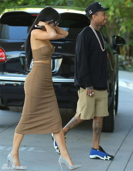 Brown Kylie Jenner Bodycon Two Piece Dress Slit Prom Celebrity Formal Evening Dress For Sale