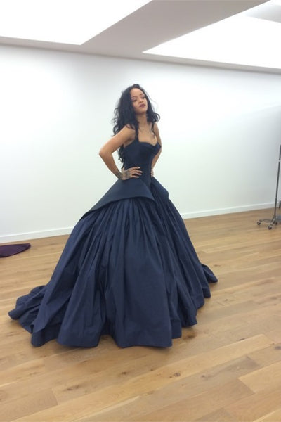 Blue Rihanna Off The Shoulder Corset Prom Celebrity Formal Dress Gown Diamond Ball Performance