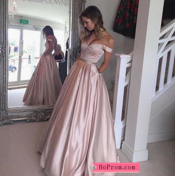 Sweetheart Neckline Off Shoulder Prom Dress Gown Pageant Dresses Cap Sleeves with Beaded Waist Band