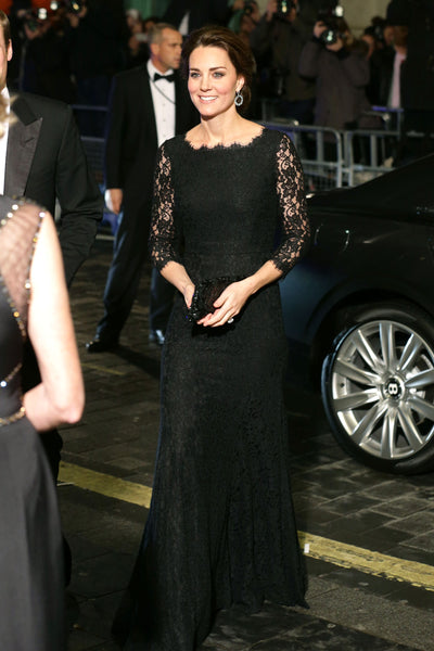 Black Duchess of Cambridge Kate Middleton Lace Round Neck Dress Long Sleeves Prom Celebrity Dress Royal Variety Performance