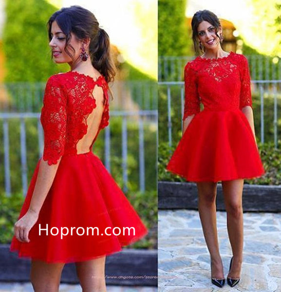 Lace Short Homecoming Dress, Red Open Back Homecoming Dress