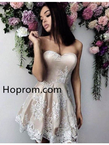 Sweetheart Applique White Homecoming Dress, Off Shoulder Homecoming Dress