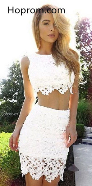 Strapless Two Pieces Homecoming Dress, White Lace Homecoming Dress