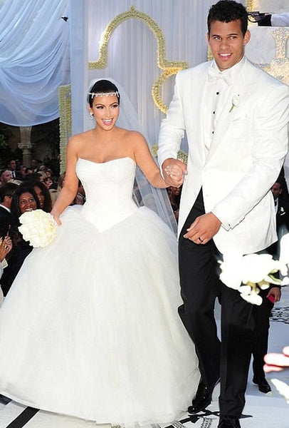 White Kim Kardashian Sexy Corset Dress Strapless Wedding Dress Celebrity Bridal Gown Dress