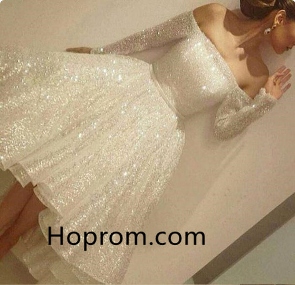 Long Sleeves Homecoming Dress, White Off Shoulder Homecoming Dress