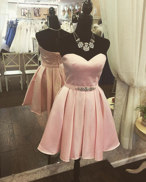 Sweetheart Beads Open Back Baby Pink Cute Homecoming Dress