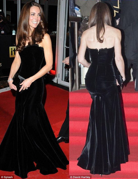 Black Duchess of Cambridge Kate Middleton Off the Shoulder Dress Velvet prom Celebrity Formal Dress Imperial War Museum