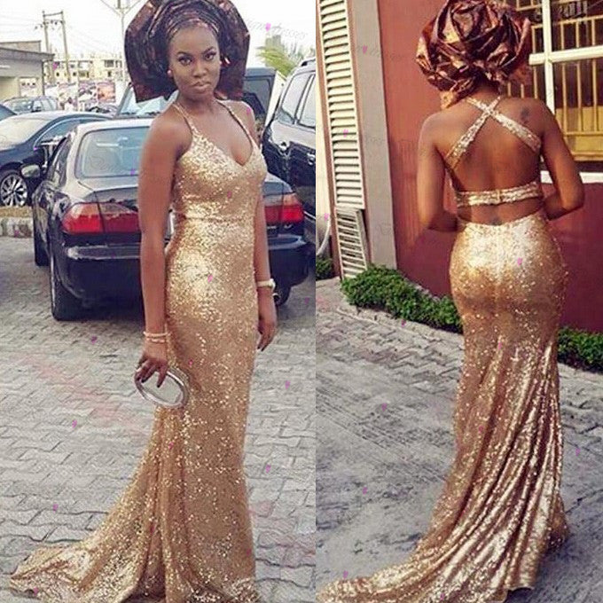 Gold Halter Prom Dress