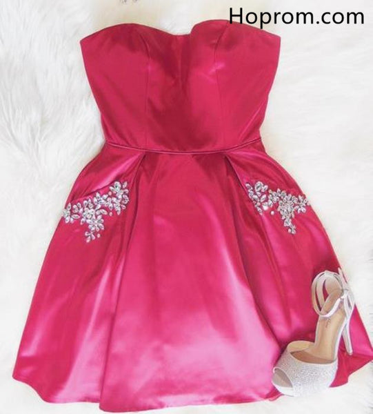 Sweetheart Beaded Cute Pink Homecoming Dress