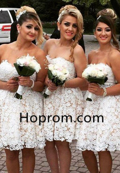 Sweetheart Cute Bridesmaid Homecoming Dress, Ivory Lace Dresses