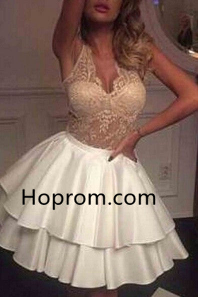 Lace Homecoming Dress, Sexy V-neck Short Prom Dresses