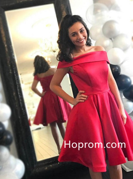 Hot Red Homecoming Dress, Off the Shoulder Short Prom Dresses