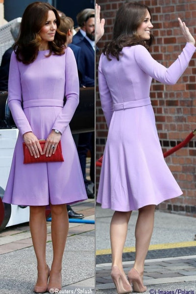 Lavender Duchess of Cambridge Kate Middleton Long Sleeves Dress Knee Length Prom Short Celebrity Cocktail Dress