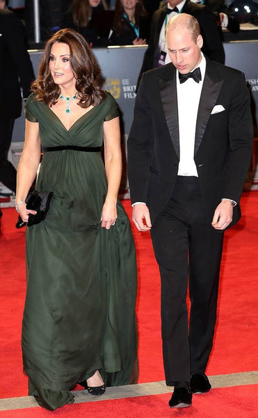 Green Princess Kate Middleton V Neck Dress Prom Red Carpet Evening Dress BAFTAs