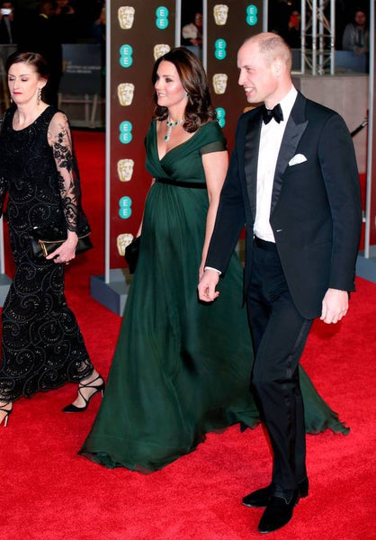 Green Princess Kate Middleton V Neck Dress Prom Red Carpet Evening Dress BAFTAs