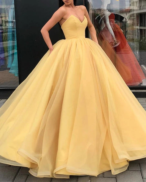 Strapless Organza Sexy Prom Dresses Ball Gown V Neck Evening Dresses
