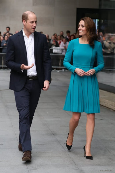 Blue Princess Kate Middleton Short Long Sleeves Dress Knee Length Prom Cocktail Celebrity Evening Dress BBC Visit