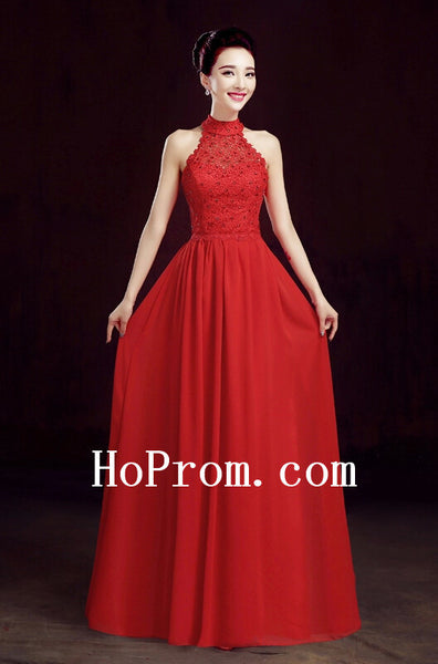 High Neck Prom Dresses,Red Prom Dress,Evening Dresses