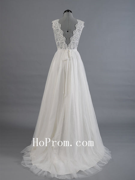 Classic Lace Wedding Dresses,White Prom Dress,Backless Evening Dresses