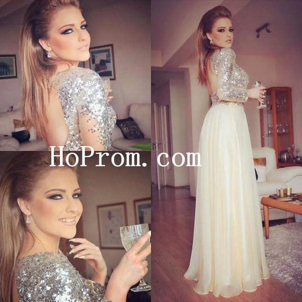 Crew Neck Prom Dress,Sequin Beaded Prom Dress,Evening Dress