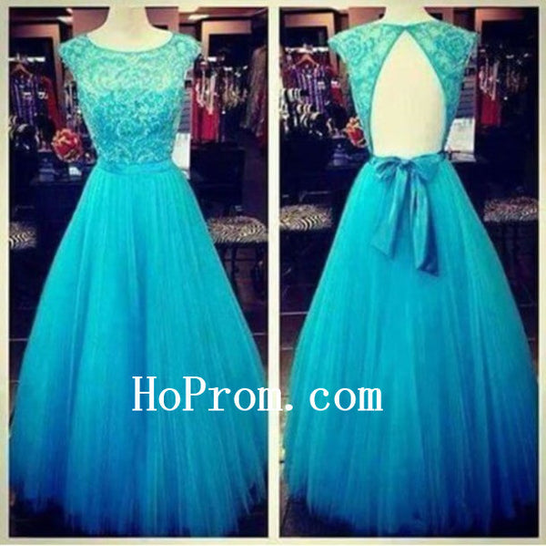 Blue Prom Dresses,Cap Sleeve Prom Dress,Evening Dress