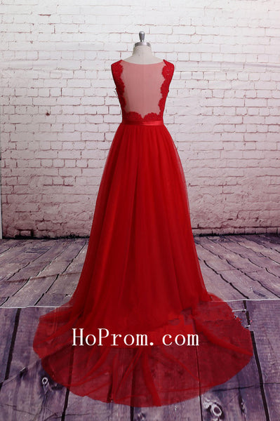 Classic Lace Prom Dresses,Red Prom Dress,Backless Evening Dresses