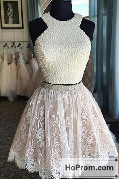 Lace Two Piece Pearls Prom Dresses Homecoming Dresses