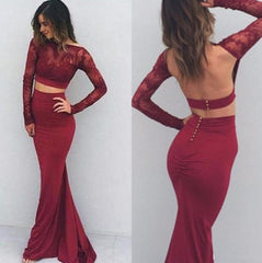 Long Sleeve Black Lace Top Prom Dress Red Skirt – Hoprom
