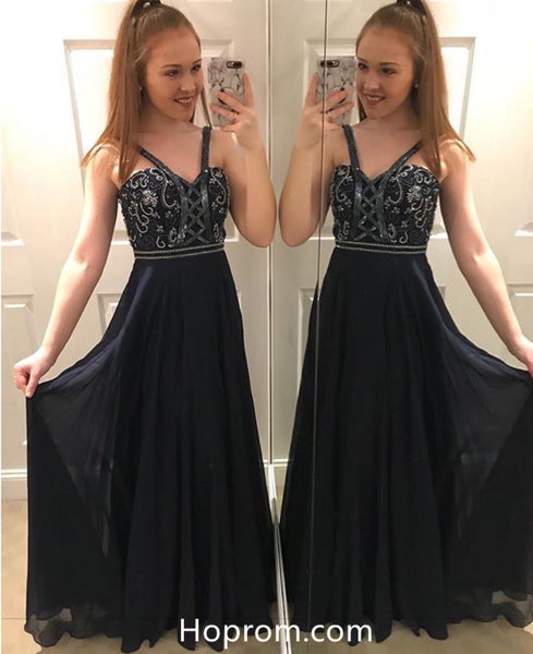 Black Prom Dresses Beading Applique Lace up Front Evening Dresses – Hoprom