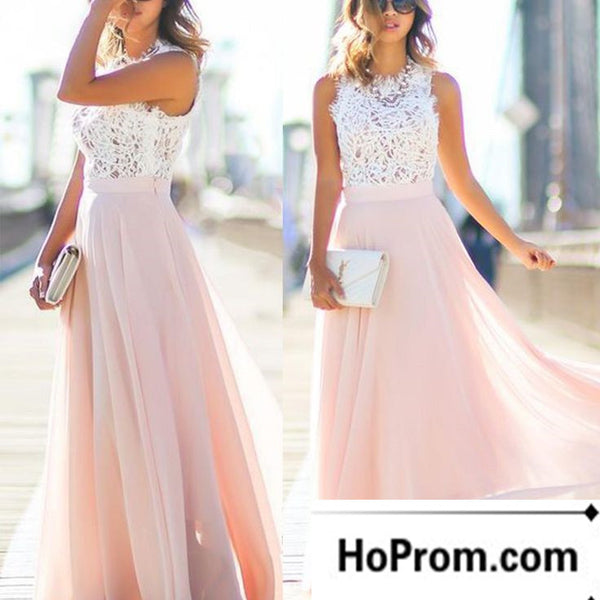 Lace Chiffon White And Pink Prom Dresses Evening Dress