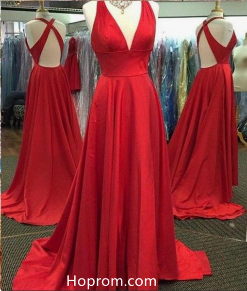 Simple Tank Straps Red Prom Dresses 2018 High Slit Evening Dresses