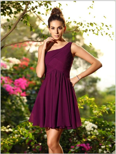 Chiffon One Shoulder Pleats Short Bridesmaid Dresses