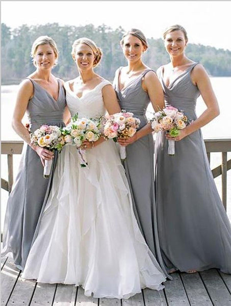 Princess Chiffon V-neck Bridesmaid Dresses Floor Length